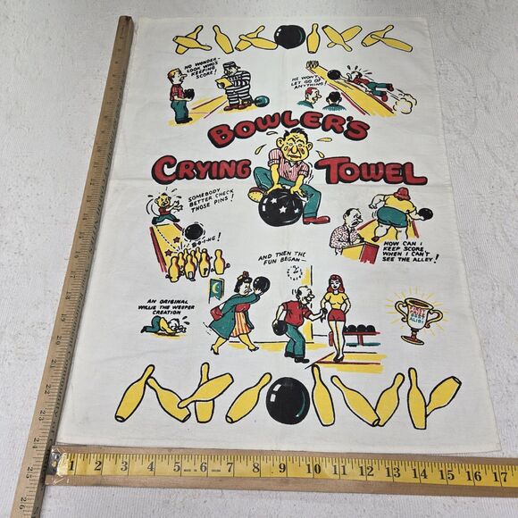 Vintage Cartoon Bowler Crying Towel MCM Funny Collectable 50's Classic Retro - Picture 2 of 3